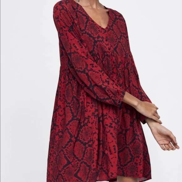 Zara | Red V-Neck Bishop Sleeve Sundress, Size L - Picture 2 of 10